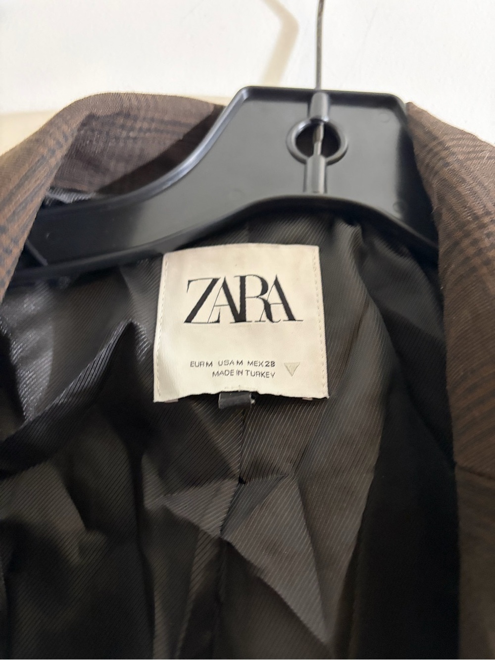 Zara Cropped Dark Checked Blazer - Picture 2 of 3